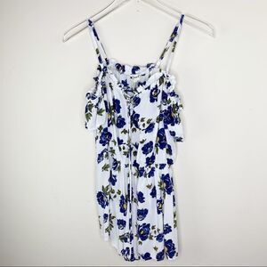 Poof Blue/White Floral Cold Shoulder Sassy Romper‎